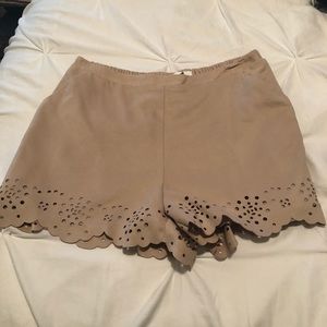Tan lace trim shorts